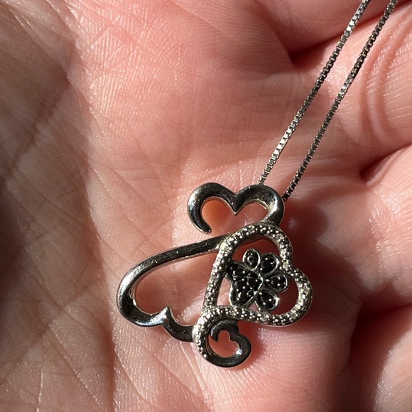 Jane Seymour Open Hearts Family Paw Sterling Silver Black White Diamond Necklace - Picture 3 of 8